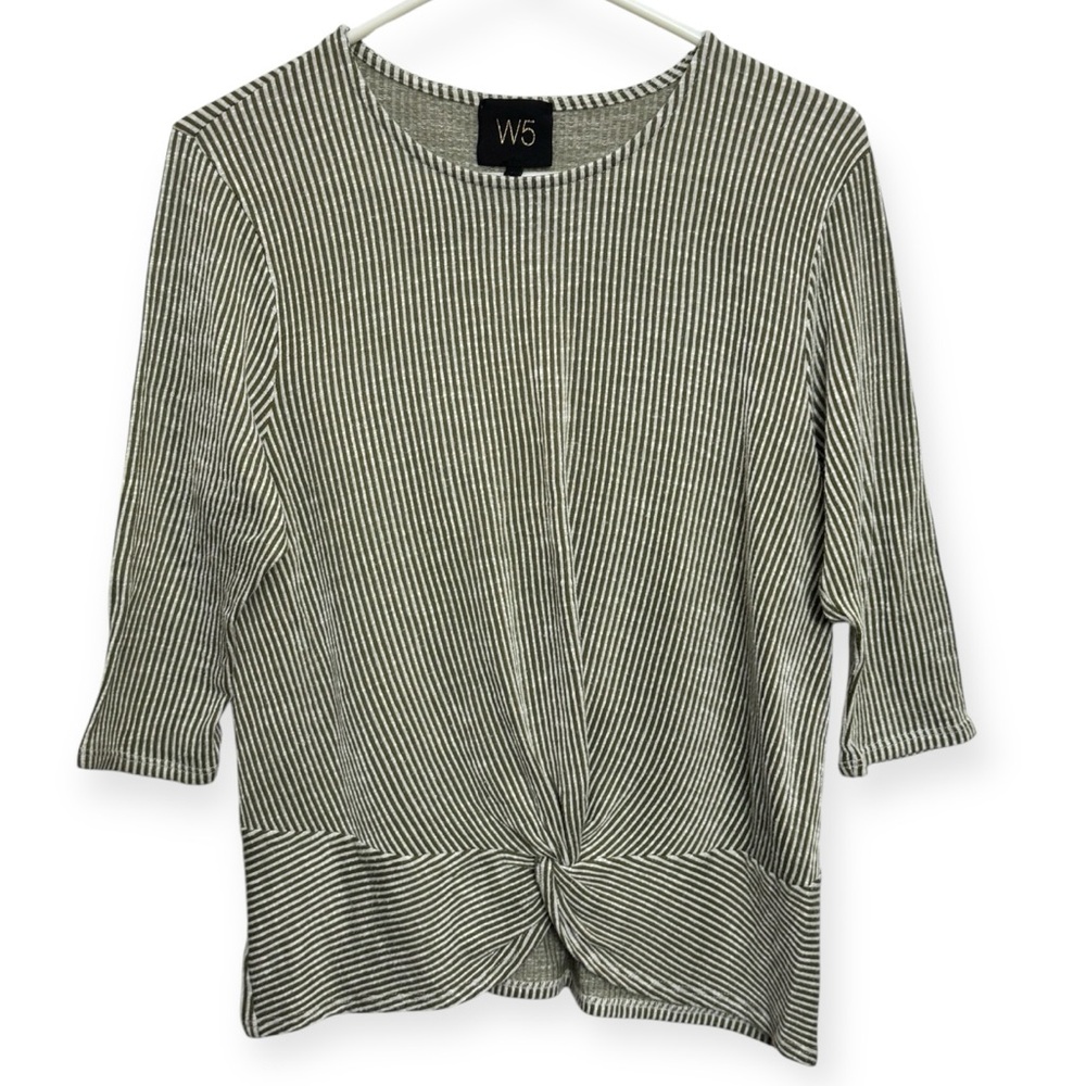 Anthropologie Green and White Striped Blouse Size L